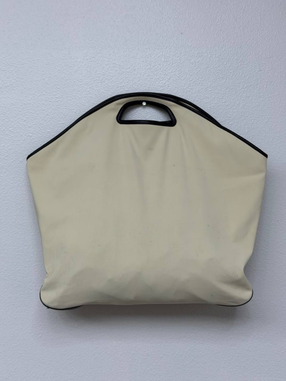 Loewe Vintage Ivory Nylon Black Leather Trim Oversized Tote Bag